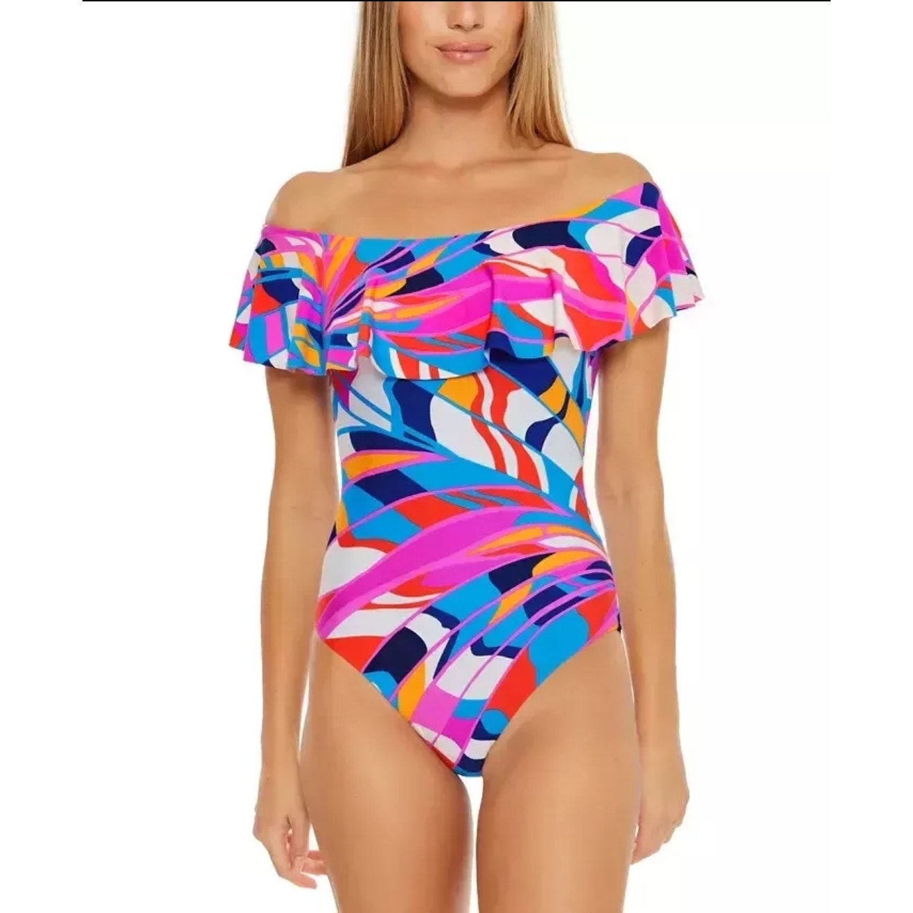 New Trina Turk Rio Off The Shoulder Ruffle One Piece Swimsuit Size 8 Msrp $162